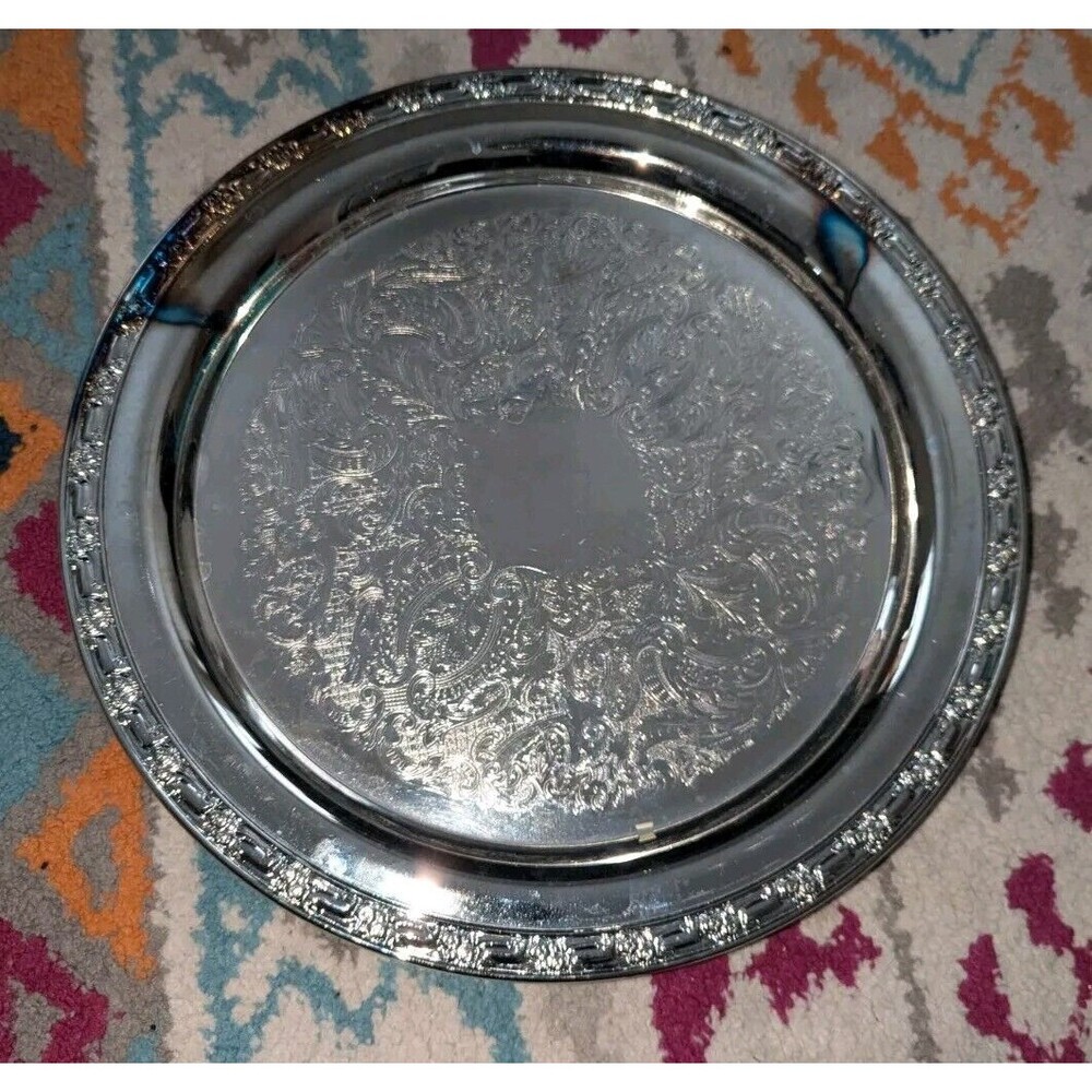 Vintage Round‎ Tray Oneida Silversmiths USA Vintage 12-1/2"